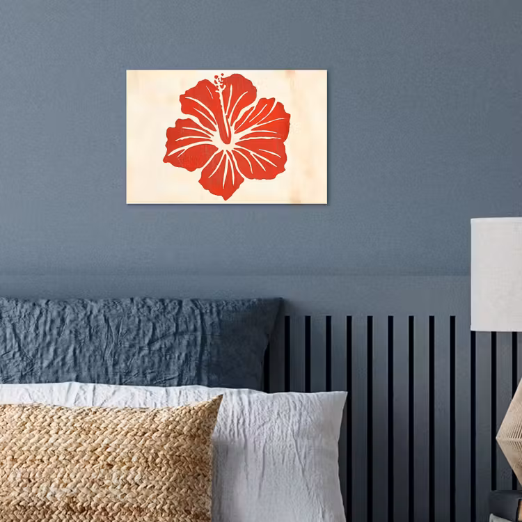 Poster - Rode hibiscusbloem - Textuur achtergrond - Beige — 3