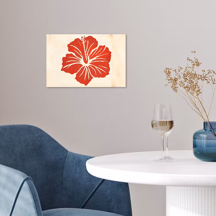 Poster - Rode hibiscusbloem - Textuur achtergrond - Beige — 4