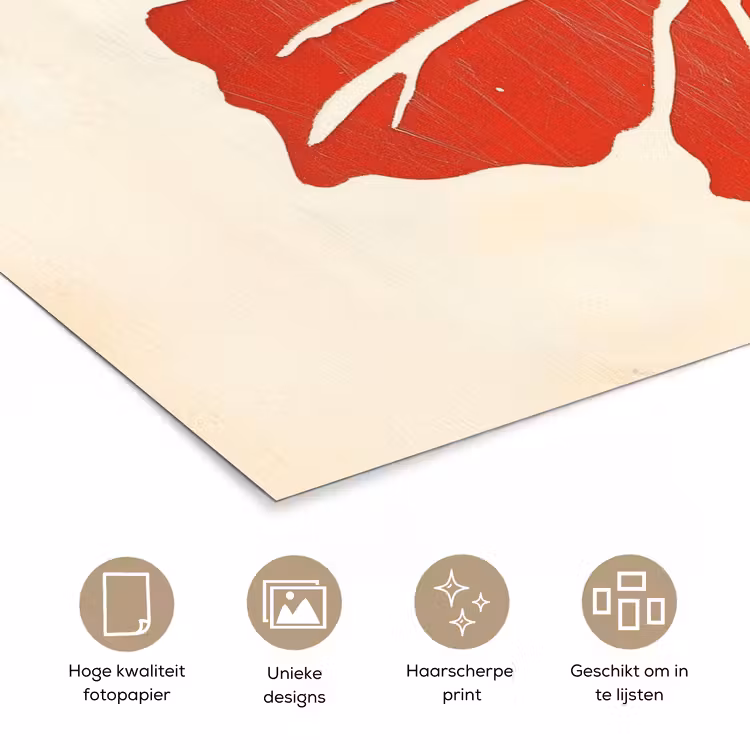 Poster - Rode hibiscusbloem - Textuur achtergrond - Beige — 5