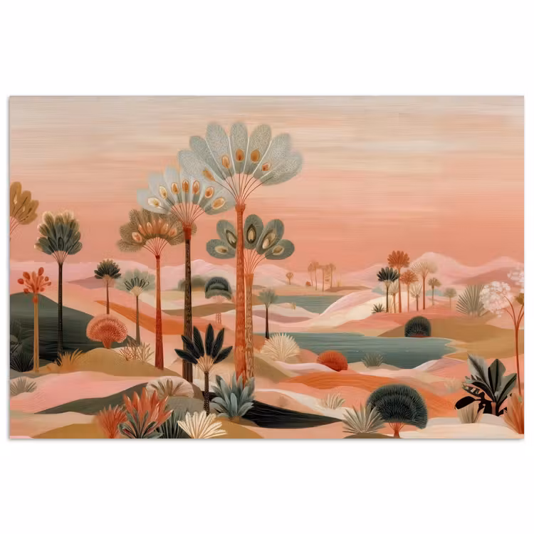 Poster - Roze landschap - Palmen - Water — 1