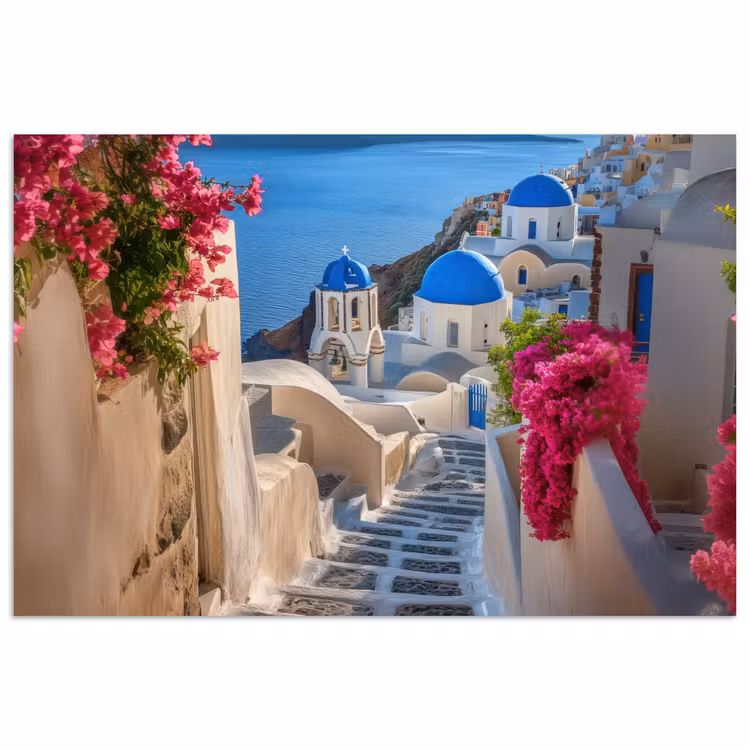 Poster - Santorini - Bloemen - Griekenland — 1