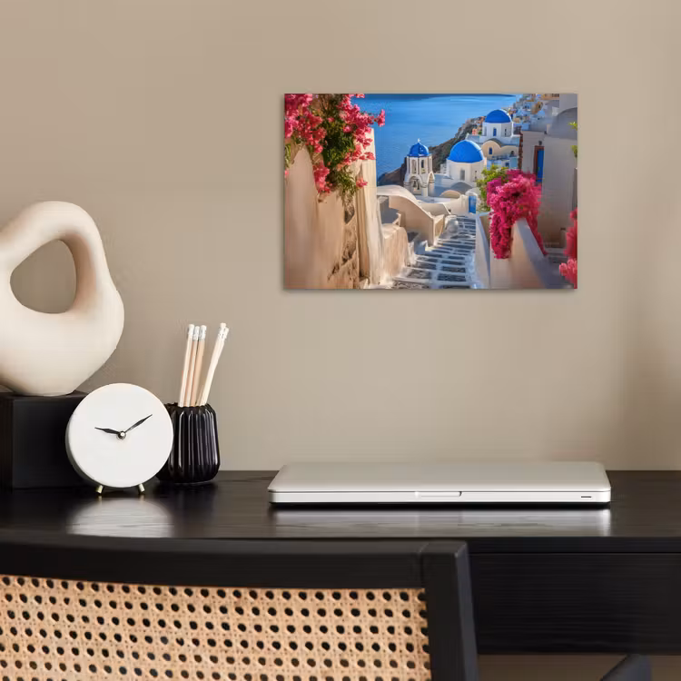 Poster - Santorini - Bloemen - Griekenland — 2