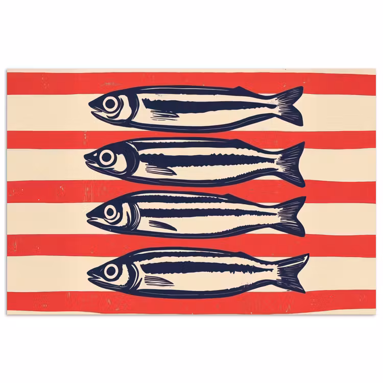 Poster - Sardines - Rood en beige strepen — 1