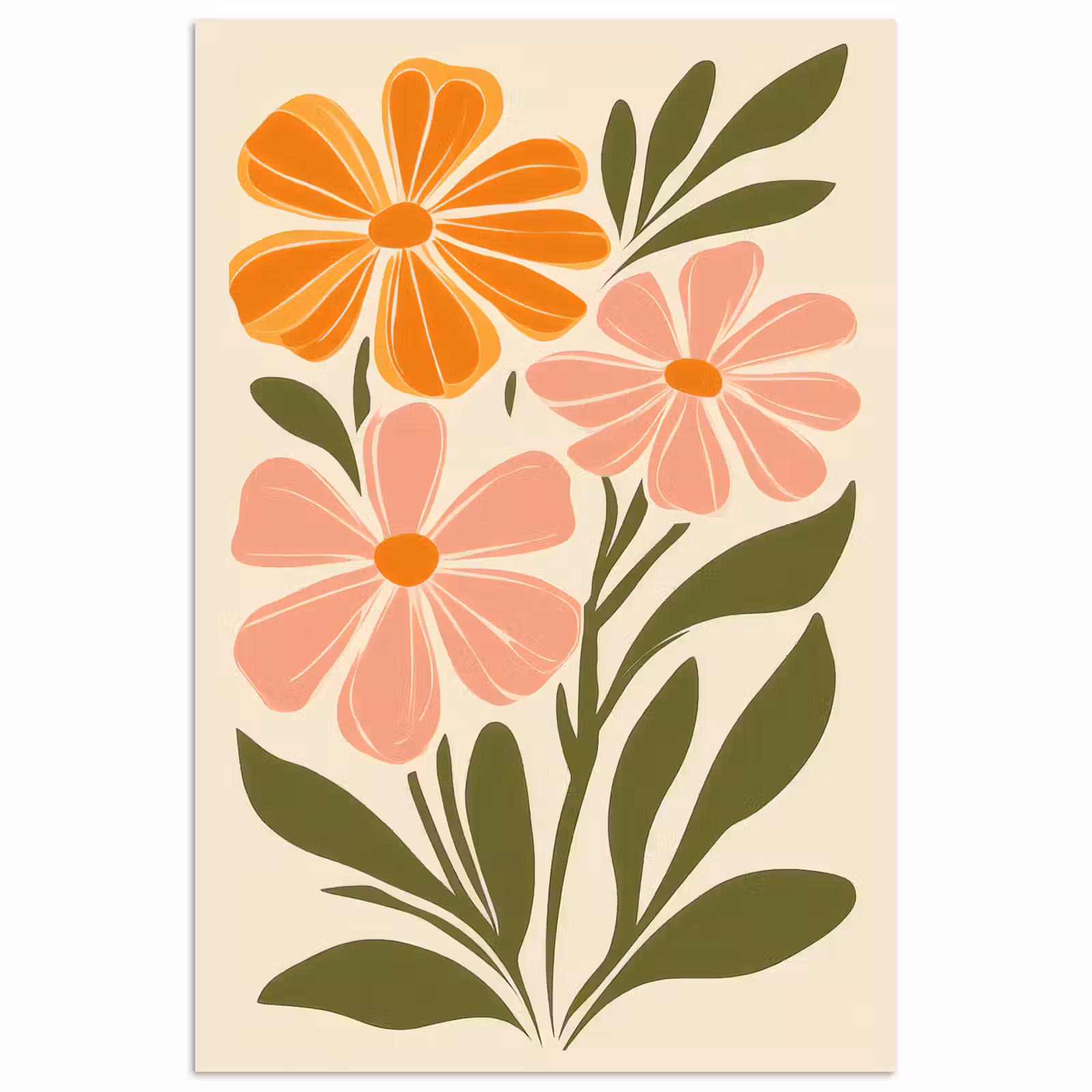 Poster - Minimalistisch - Bloemen - Bladeren - Roze — 1