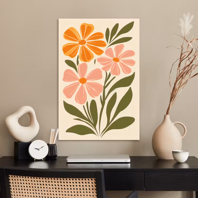 Poster - Minimalistisch - Bloemen - Bladeren - Roze — 2