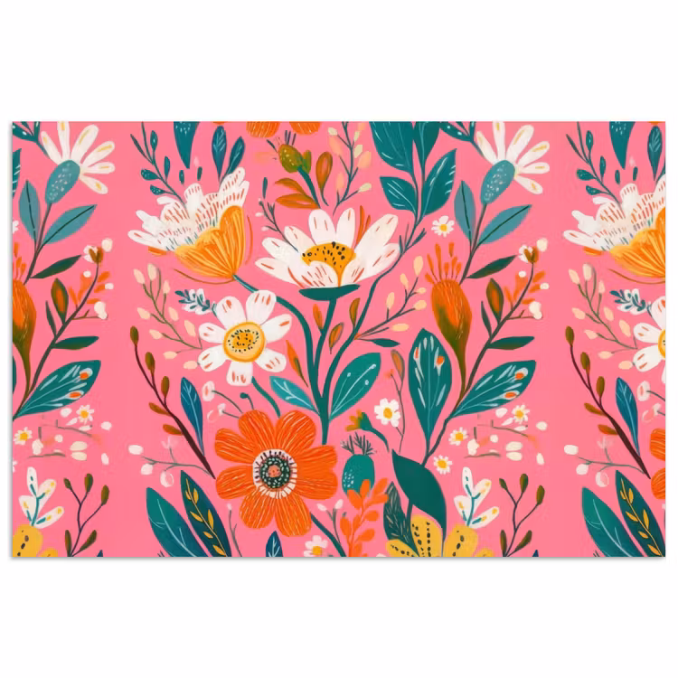 Poster - Roze - Bloemen - Wit - Oranje — 1