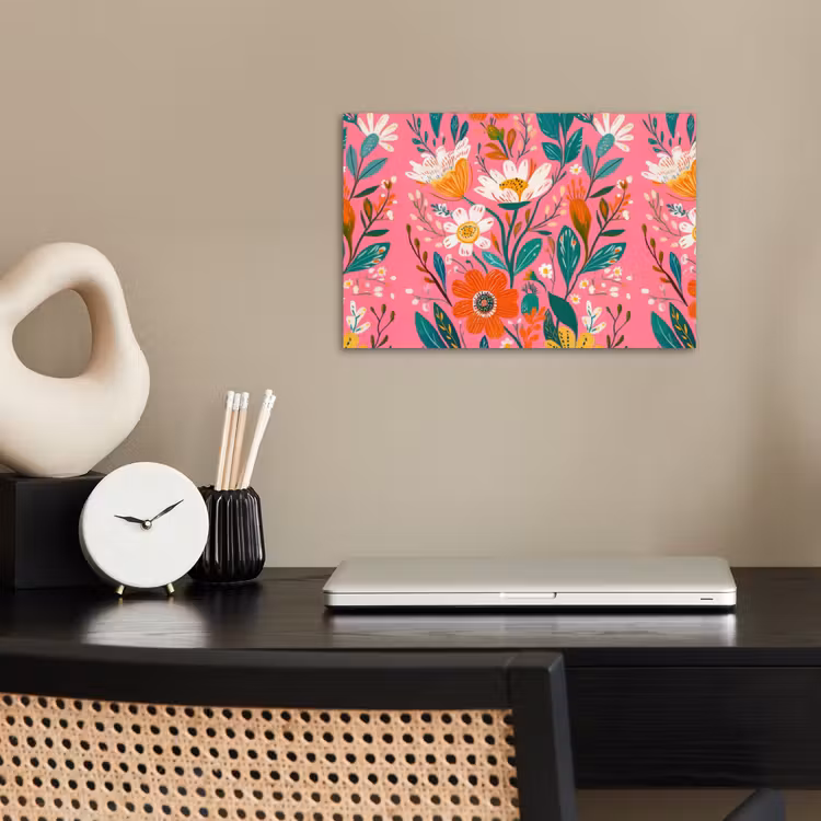 Poster - Roze - Bloemen - Wit - Oranje — 2