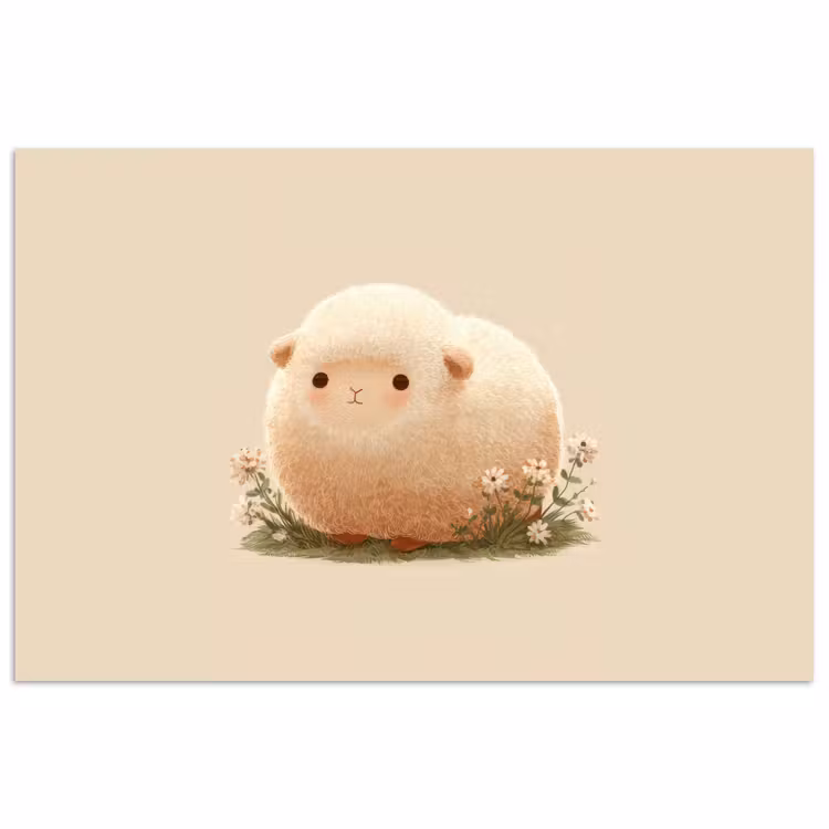 Poster - Schaap - Beige - Bloemen — 1