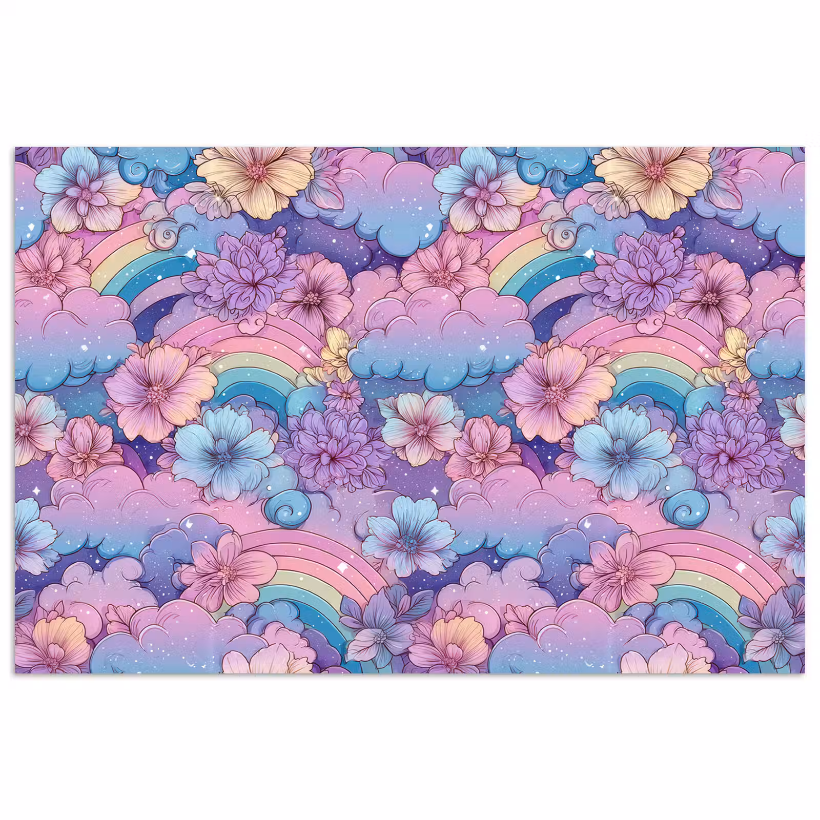 Poster - Regenbogen - Bloemen - Kleurrijk - Wolken — 1