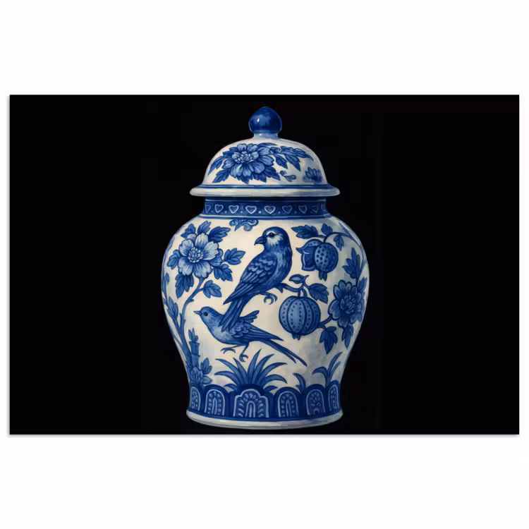 Poster - Pot - Delfts Blauw - Bloemen — 1