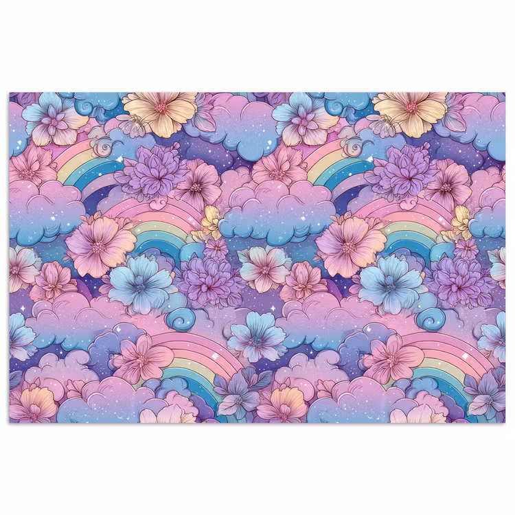 Poster - Regenbogen - Bloemen - Kleurrijk - Wolken — 1