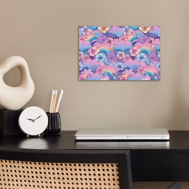 Poster - Regenbogen - Bloemen - Kleurrijk - Wolken — 2