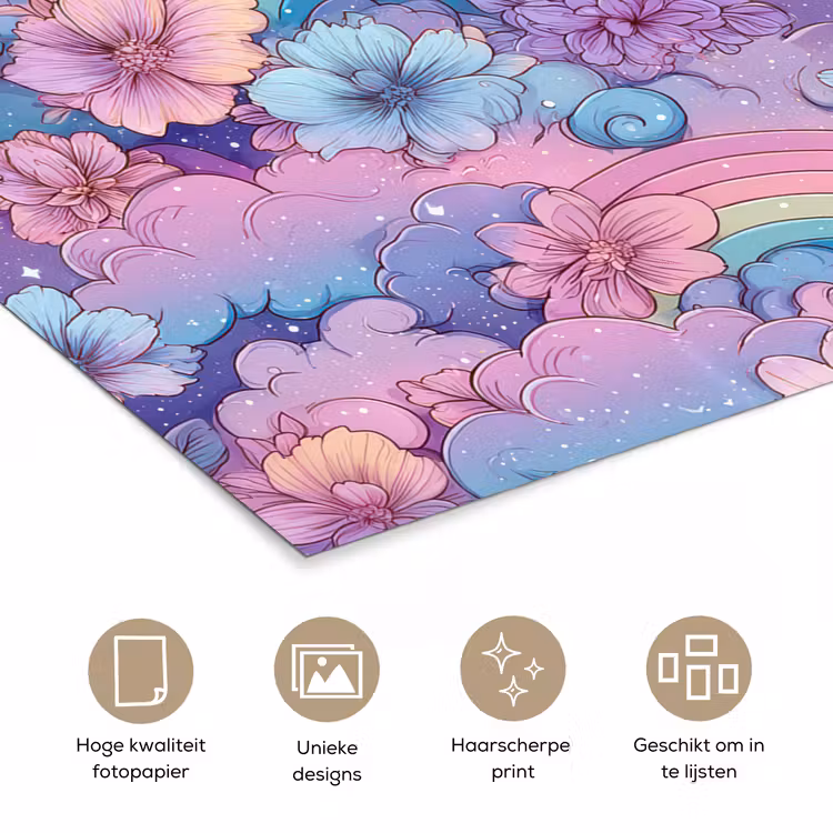 Poster - Regenbogen - Bloemen - Kleurrijk - Wolken — 5