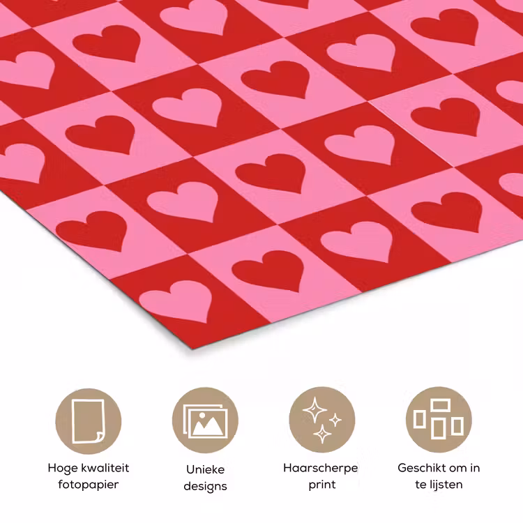 Poster - Rood - Roze - Schaakbord - Valentijn — 5