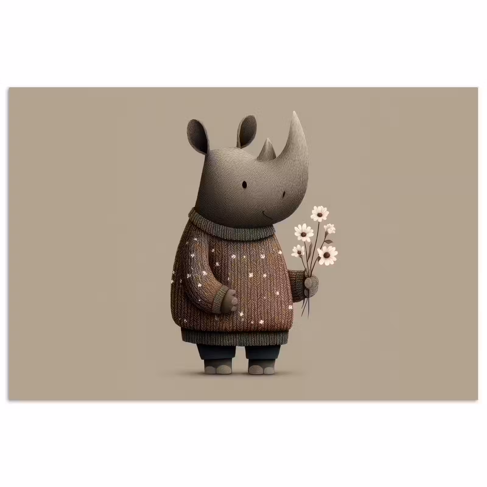 Poster - Neushoorn - Witte bloemen - Lief — 1