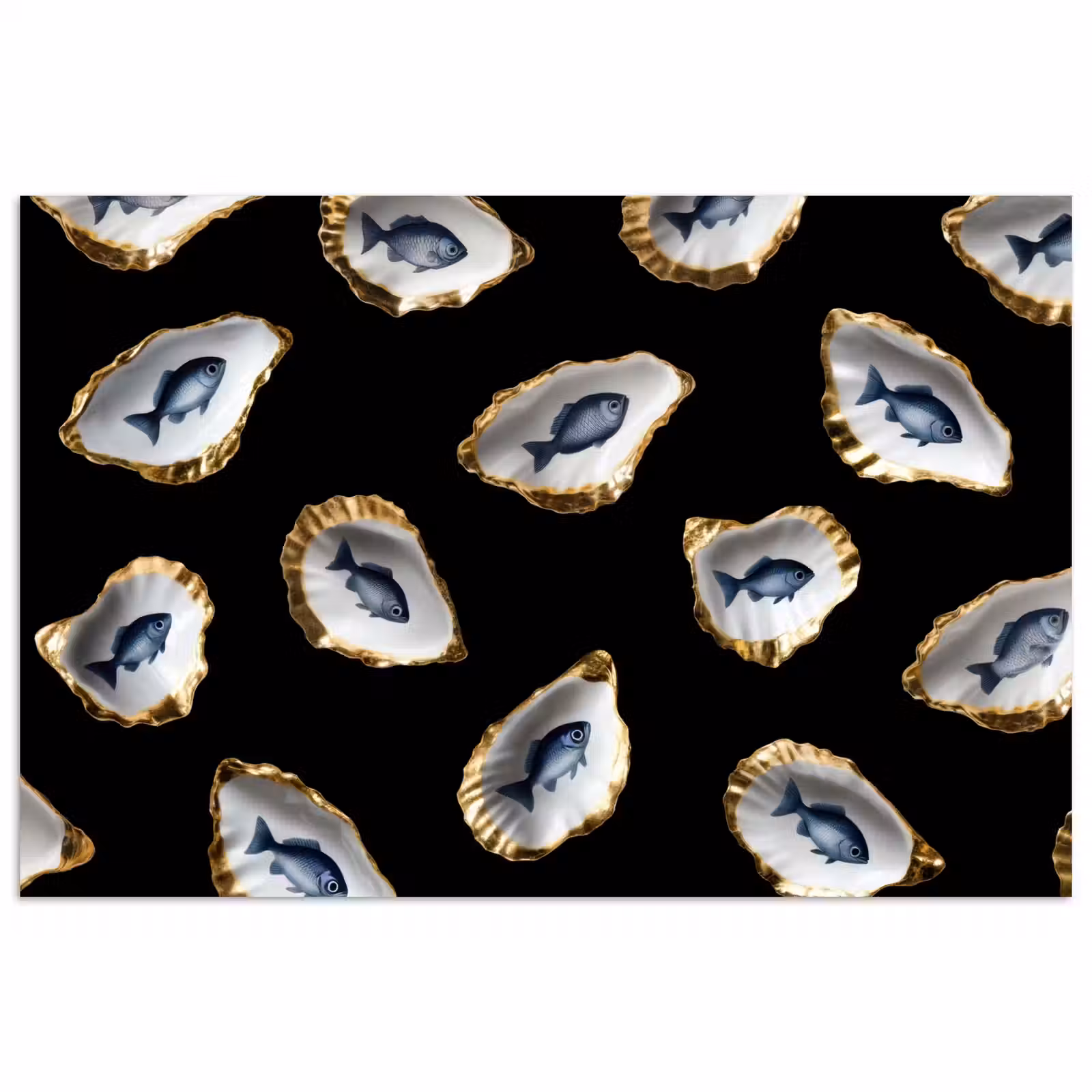 Poster - Oesters - Vissen - Blauw - Goud — 1
