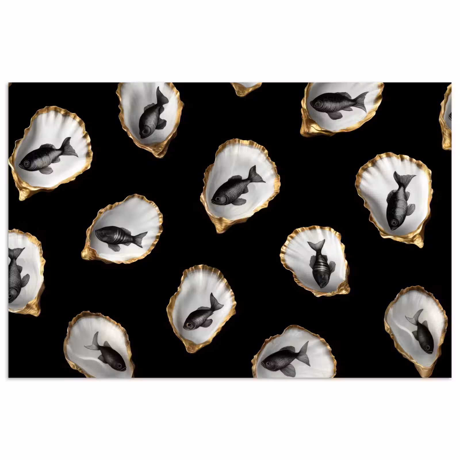 Poster - Oesters - Zwart - Vissen - Goud — 1