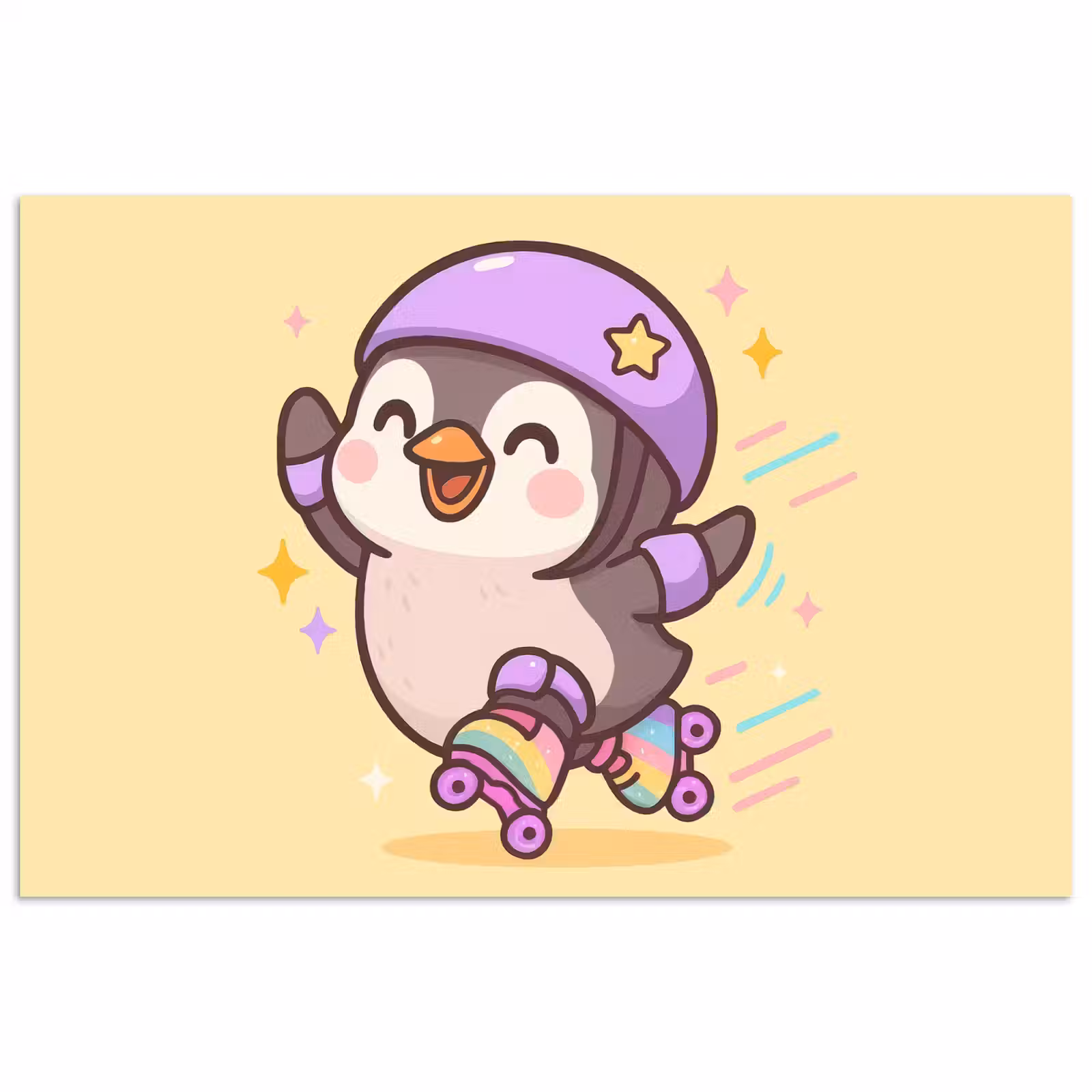 Poster - Pinguïn - Rolschaatsen - Geel - Energiek — 1