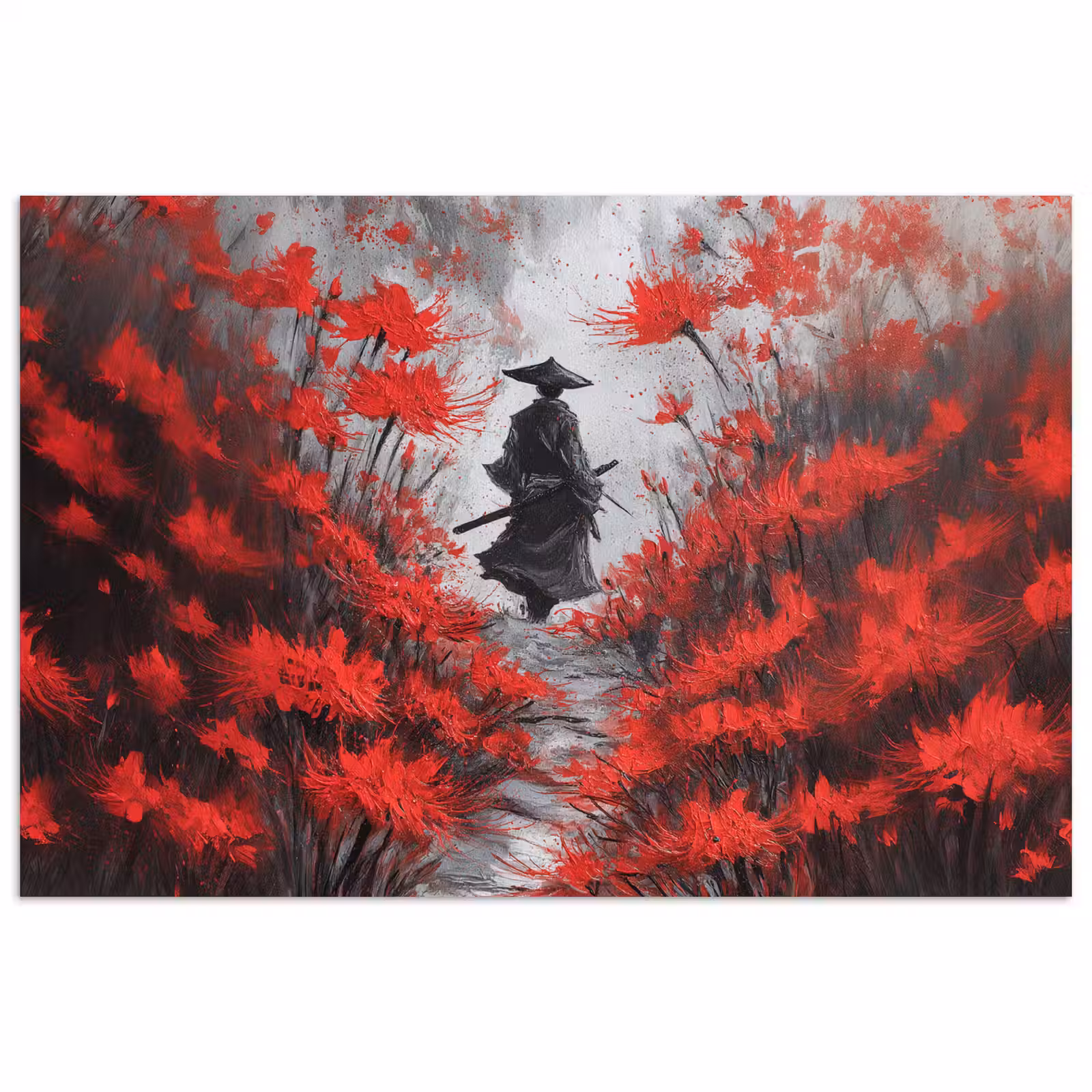 Poster - Rode bloemen - mistig - Man — 1