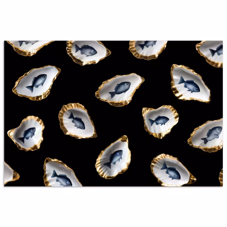Poster - Oesters - Vissen - Blauw - Goud — 1