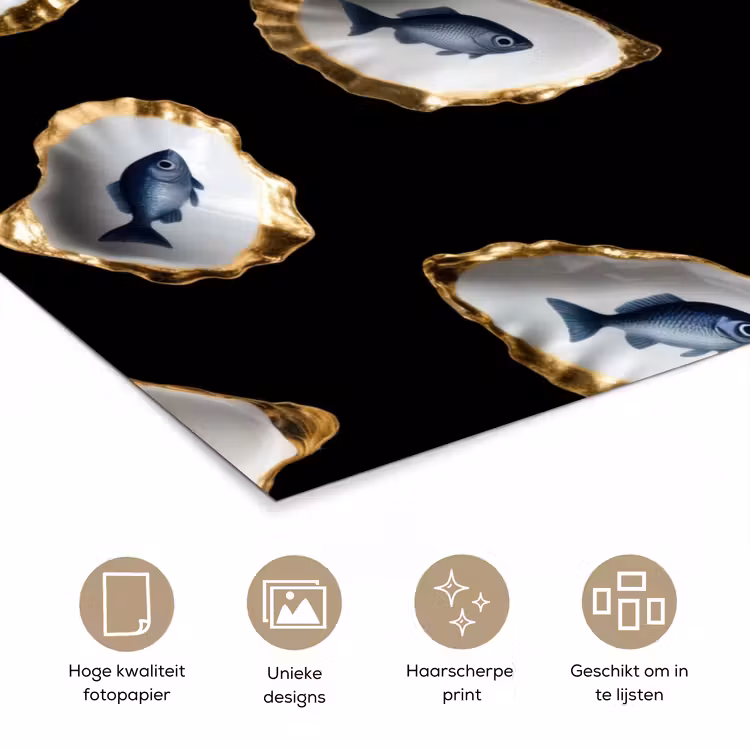 Poster - Oesters - Vissen - Blauw - Goud — 5