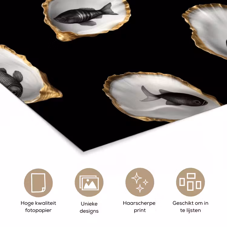 Poster - Oesters - Zwart - Vissen - Goud — 5