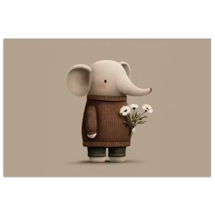 Poster - Olifant - Witte bloemen - Kindvriendelijk — 1