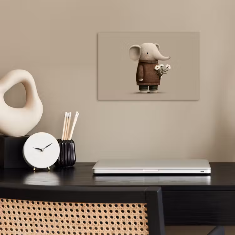 Poster - Olifant - Witte bloemen - Kindvriendelijk — 2