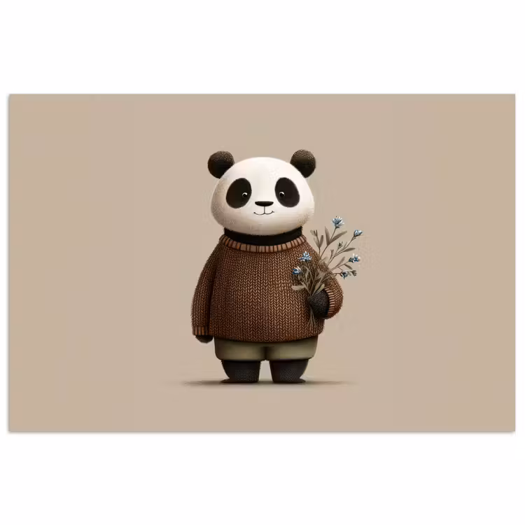 Poster - Panda - Blauwe bloemen - Zachtheid — 1