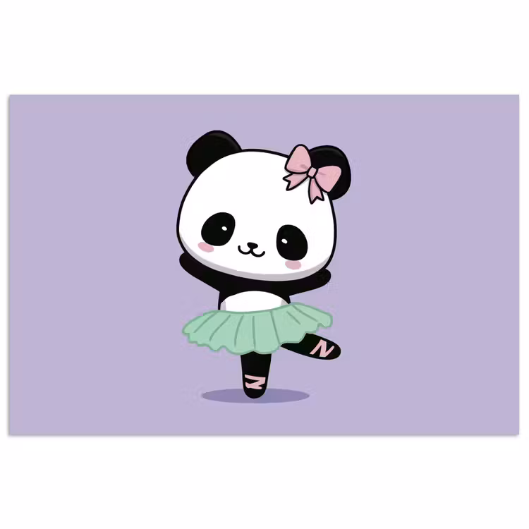 Poster - Panda - Paars - Sierlijk - Kawaii — 1