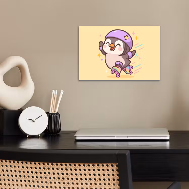 Poster - Pinguïn - Rolschaatsen - Geel - Energiek — 2