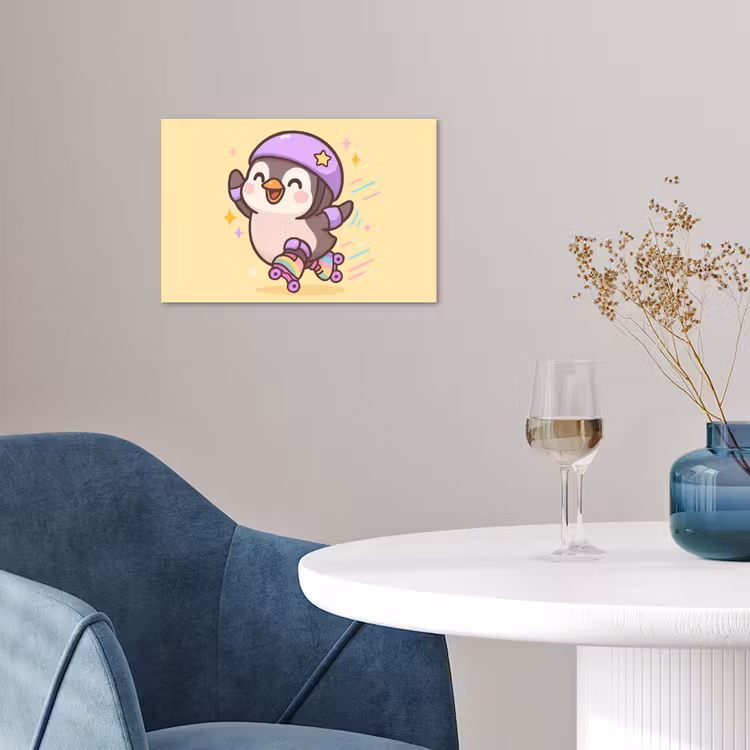 Poster - Pinguïn - Rolschaatsen - Geel - Energiek — 4