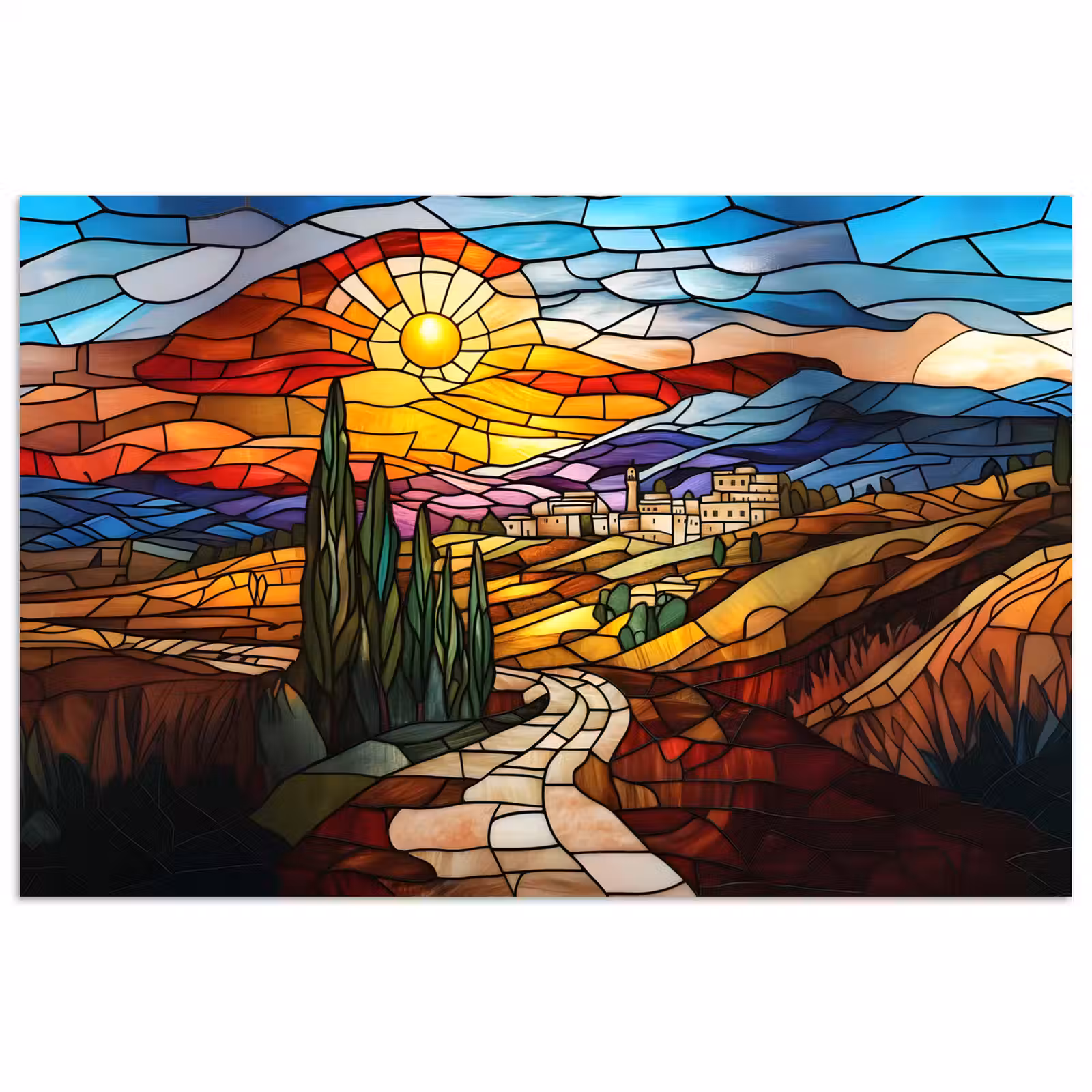 Poster - Mozaïek - Zon - Landschap - Dorp — 1