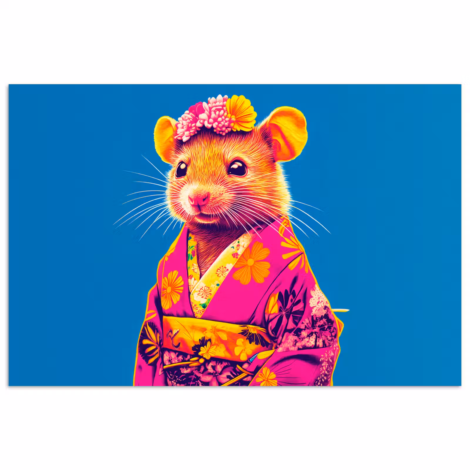 Poster - Muis - Kimono - Bloemen - Blauw — 1