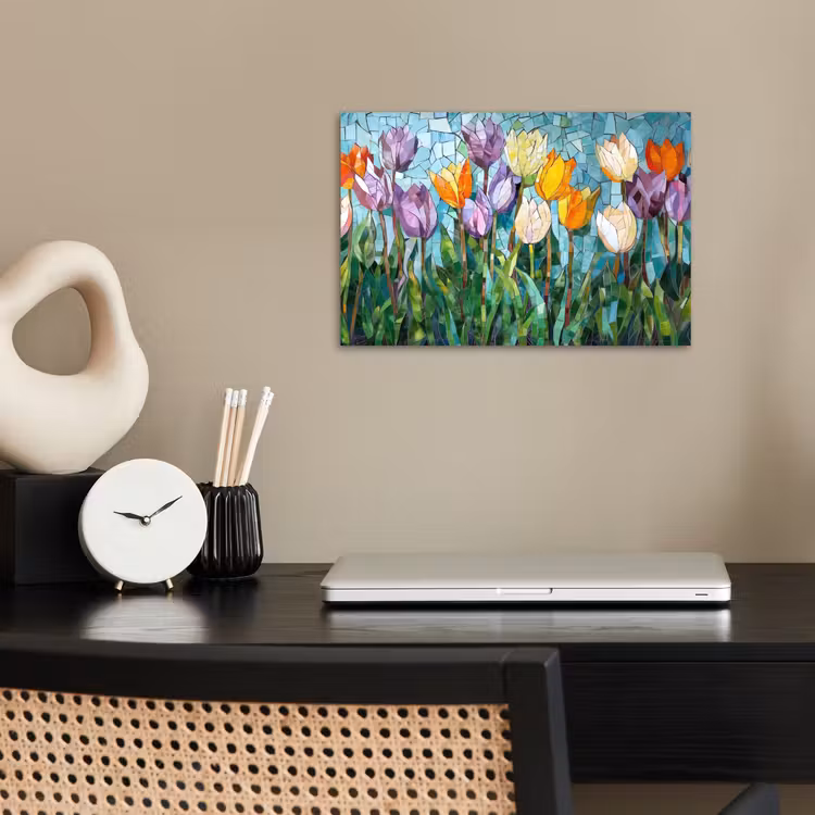Poster - Mozaïek - Veld - Tulpen - Kleurrijk — 2