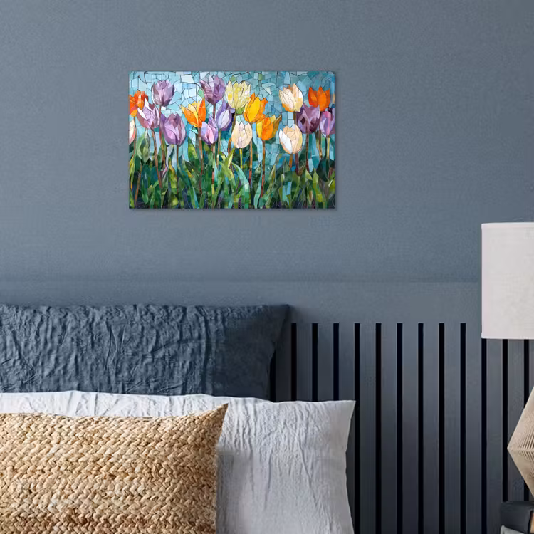 Poster - Mozaïek - Veld - Tulpen - Kleurrijk — 3