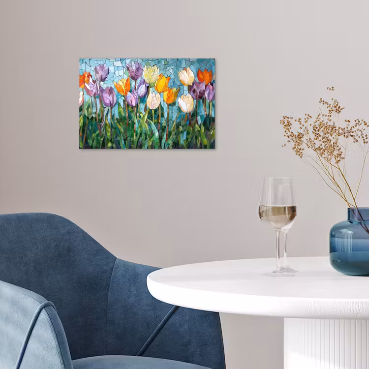 Poster - Mozaïek - Veld - Tulpen - Kleurrijk — 4