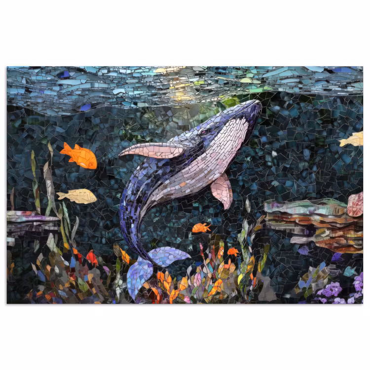 Poster - Mozaïek - Walvis - Koraal - Water — 1
