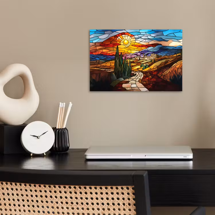 Poster - Mozaïek - Zon - Landschap - Dorp — 2