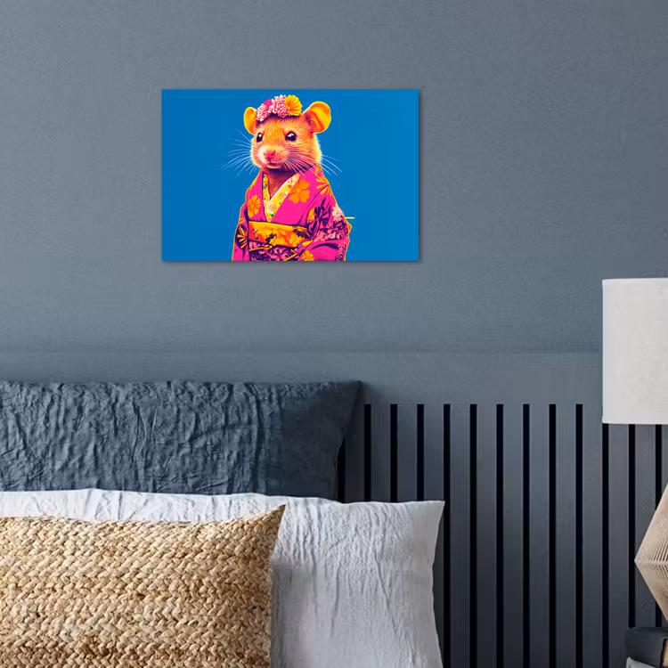 Poster - Muis - Kimono - Bloemen - Blauw — 3