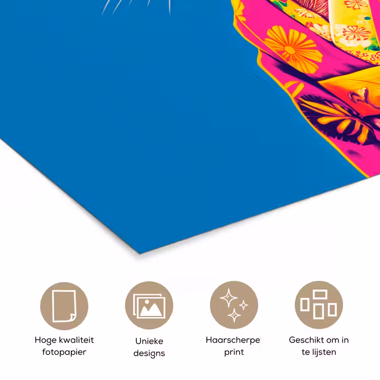 Poster - Muis - Kimono - Bloemen - Blauw — 5
