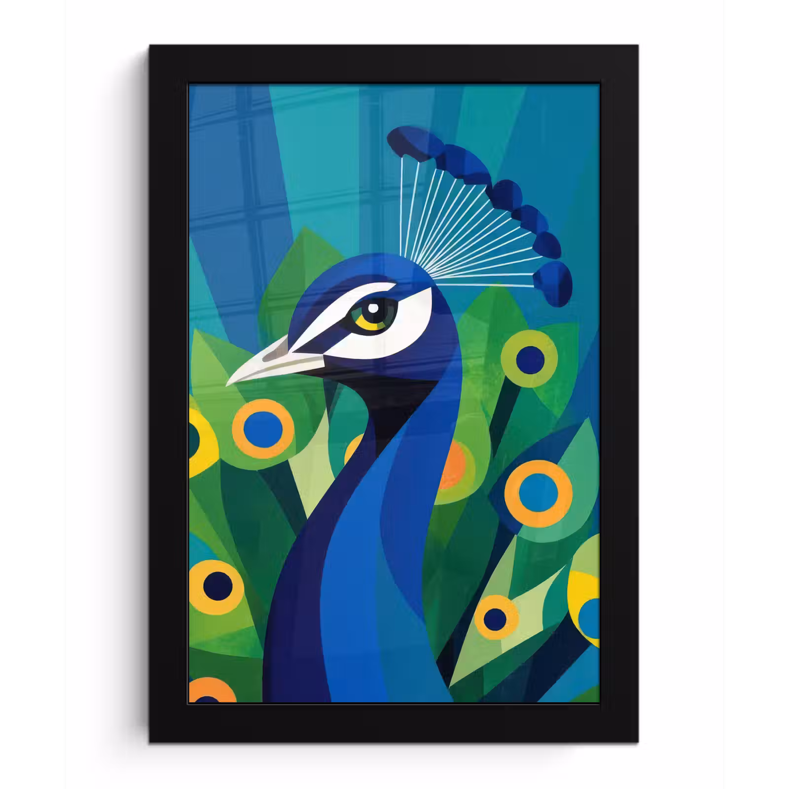 Poster met lijst - Pauw - Cirkels - Blauw — 1