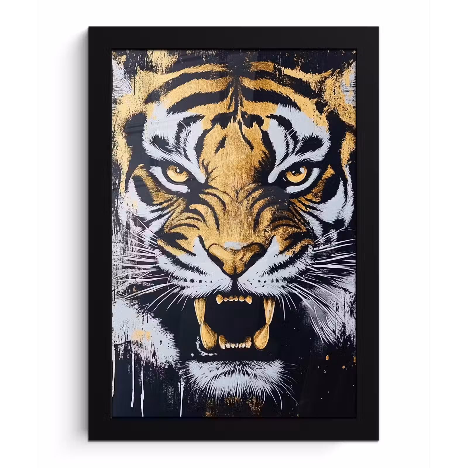 Poster met lijst - Tijger - Verfspatten - Goud — 1