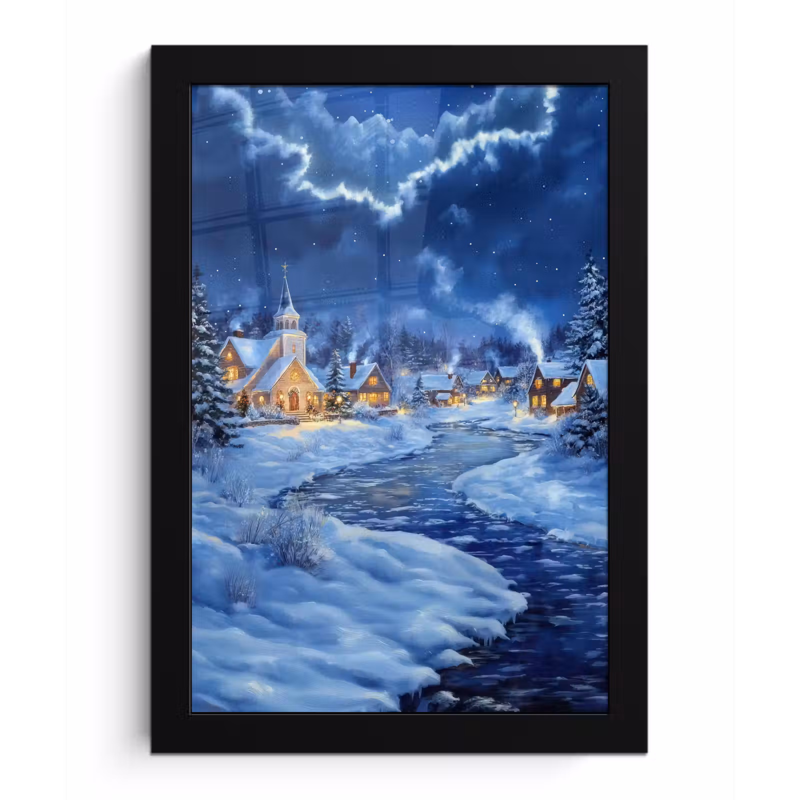 Poster met lijst - Winteravond - Kerstdorp - Donker — 1