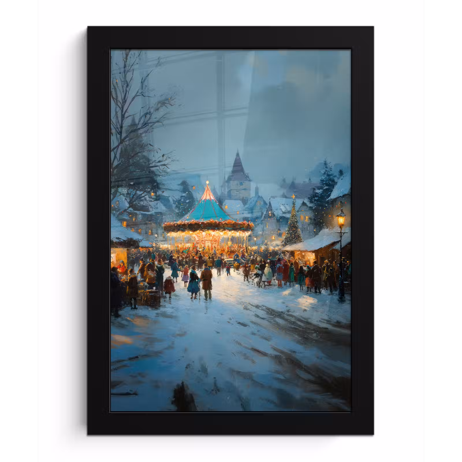 Poster met lijst - Winterkermis - Dorp - Kleurrijk — 1
