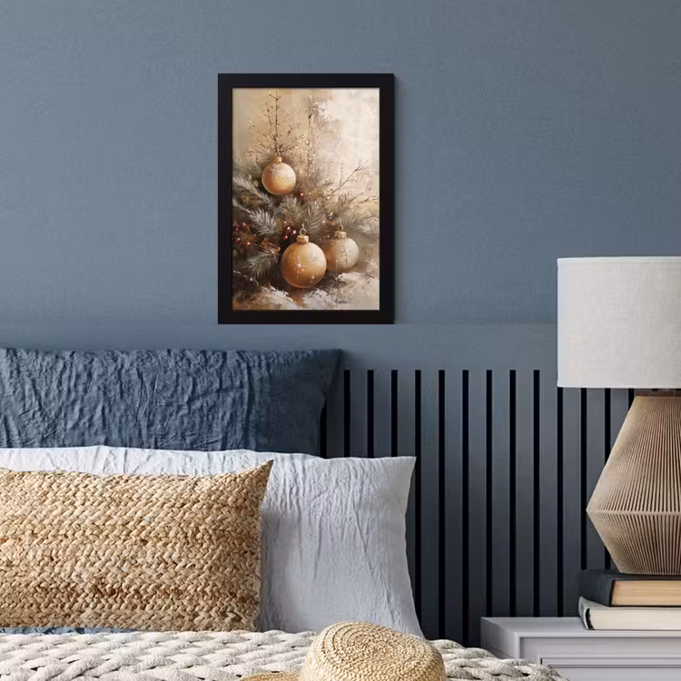 Poster met lijst - Kerst - Kerstballen - Beige - Goud — 4