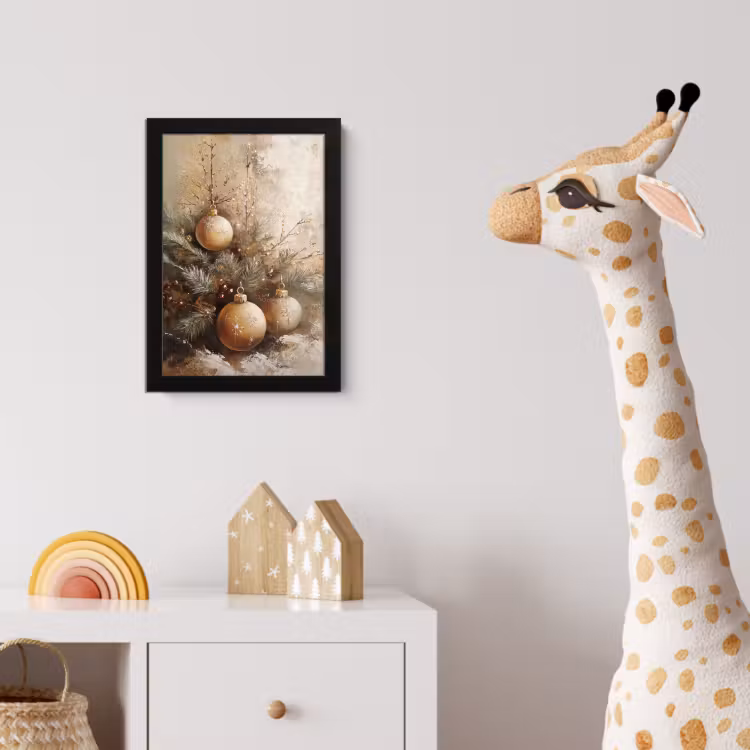 Poster met lijst - Kerst - Kerstballen - Beige - Goud — 5