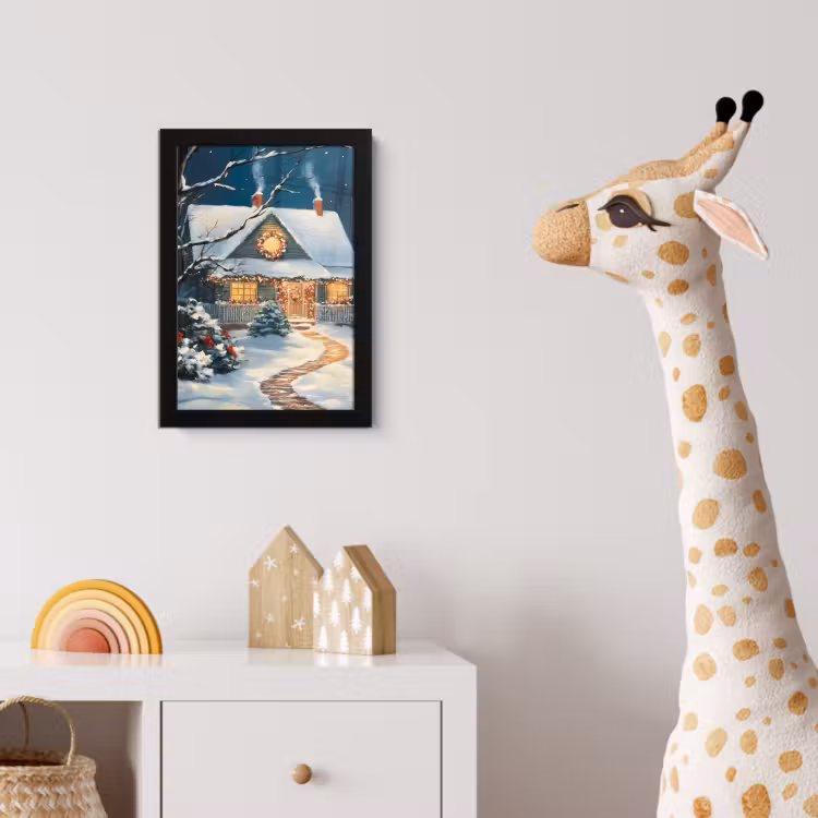 Poster met lijst - Kerst - Kerstboom - Winter - Huis - Sneeuw — 5