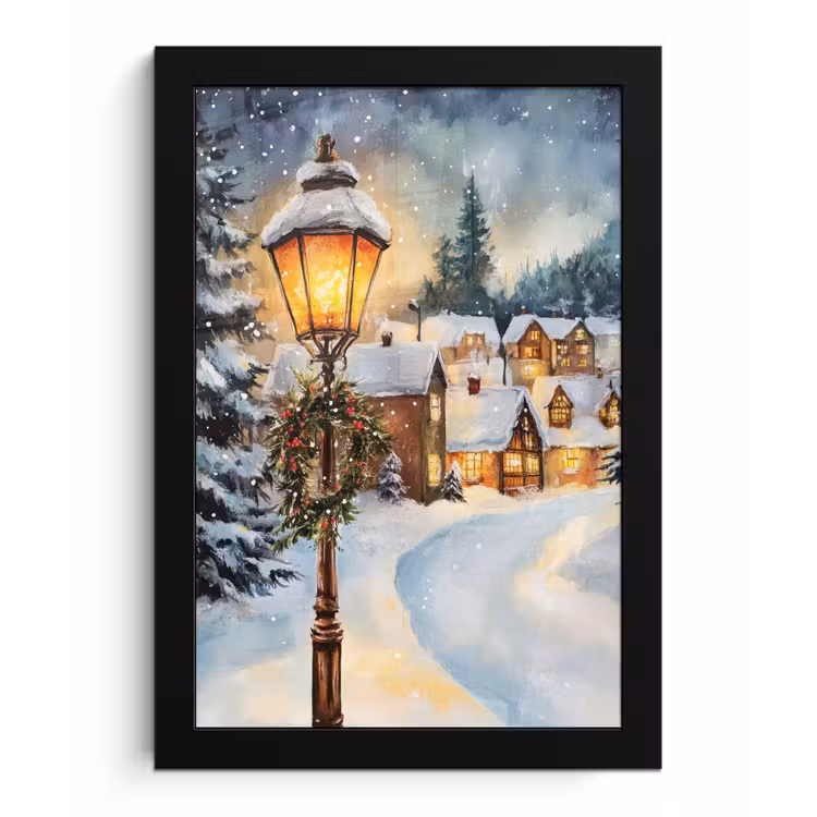 Poster met lijst - Kerstdorp - Huizen - Sneeuw - Kerst — 1
