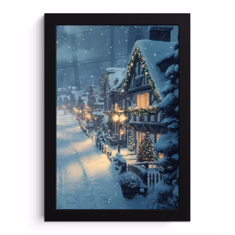 Poster met lijst - Kerstdorp - Kerst - Sneeuw - Winter — 1